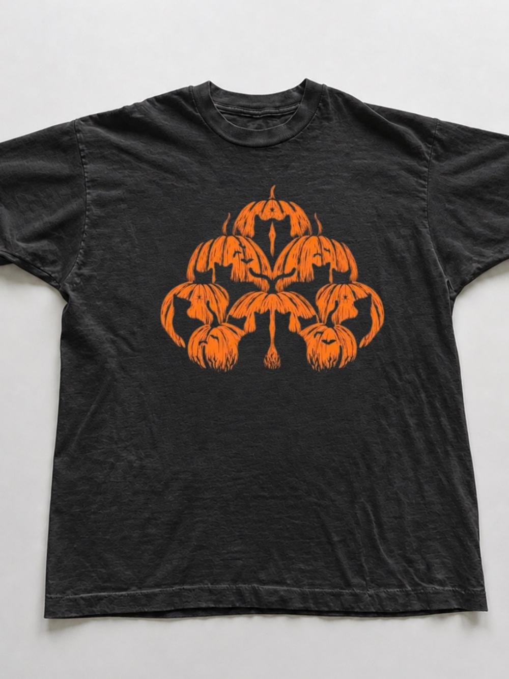 Black Short-Sleeve Tee with Orange Pumpkin Cluster